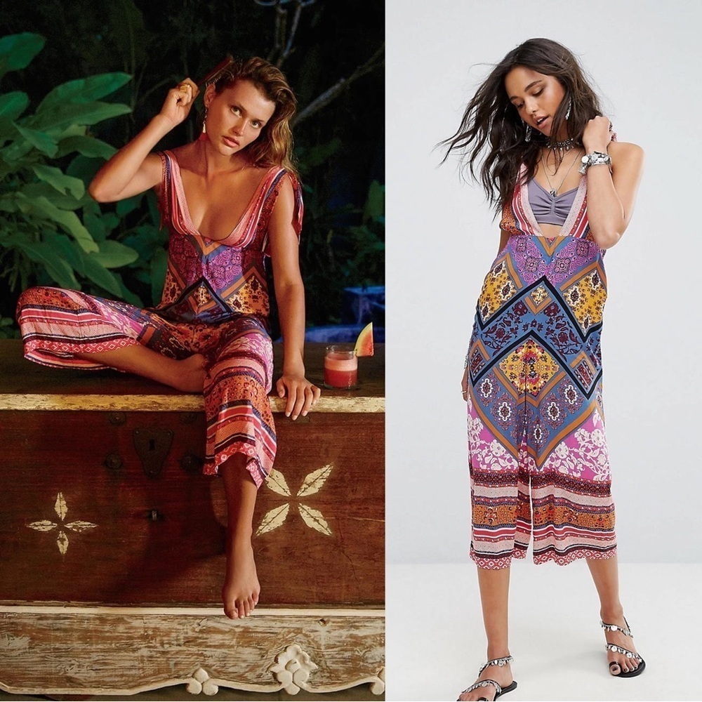 Free People • Maritzah One Piece jumpsuit culotte wide leg romper patchwork boho